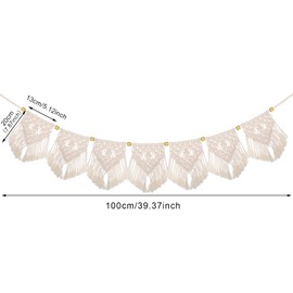 Pinenuts Macrame Wall Hanging Decoration, Handmade Bohemian Wall Decoration with 7 Flags for Living Room, Bedroom, Wedding, Party Decoration, 19 cm (W) x 100 cm (L)