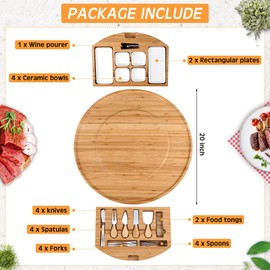 Baderke 20 Inches Large Charcuterie Boards Gifts Set for Her Bamboo Round Cheese Charcuterie Board Accessories Utensils Serving Board House Warming Gift New Home Birthday Wedding Gift