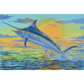 Ceramic Backsplash Tile Mural Fishing Saltwater Fish Underwater Ocean Sea Kitchen/Bathroom/Shower - Guatemala Blue - Carey Chen