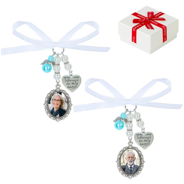 Bylion 2 Sets Something Blue Wedding Bouquet Photo Charms Bridal