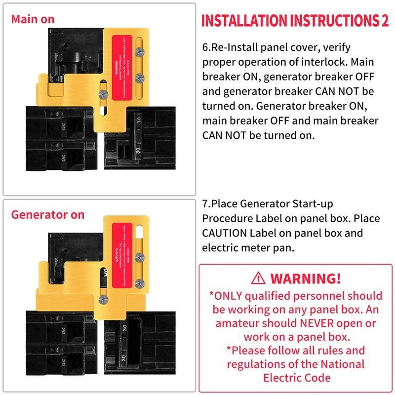 Generator Interlock Kit, Main Breaker Interlock Kit for Murray or