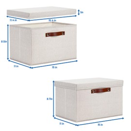 Temary Storage Bins with Lids 2-Pack Large Foldable Storage Baskets with Lid, Fabric Storage Bin for Organizing Home (Beige, 15x11x9.5inch)