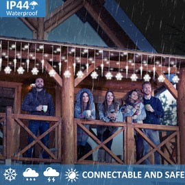 VIHOSE Outdoor LED Icicle Lights with Remote - Waterproof Snowflake Drops for Eaves, Windows, Garden, Yard, Indoor Xmas Decor (White, 12ft)