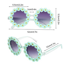 Topbuti Girls Round Daisy Flower Sunglasses Flower Shaped Cute Glasses UV 400 Protection Outdoor Beach Eyewear Girl Boy Gifts (1, Green)