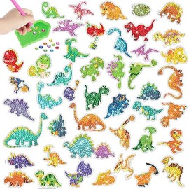 LERLUCKY'SZHAO achard 46PCS Diamond Painting Stickers 5D Gem Art Kits Cute Animal Dinosaur Shape for Kids Boys Girls Ages 6-8 8-12