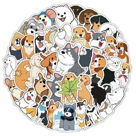 50Pcs Pieces Cute Dog Stickers Puppy Decals Waterproof Vinyl Gifts for Laptop, Water Bottle,Phone, Luggage, Teens Adults Kids Boys Girls Birthday Party Supplies Decoration