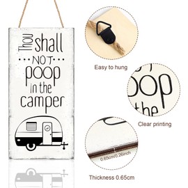 Thou Shall Not Poop in the Camper Wooden Decor Sign 11.8 x 5.9 Inch Travel Trailer Wall Art for Home Farmhouse Wall Indoor Outdoor Decor (White)