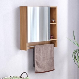 LJLB Wall Mounted Bathroom Mirror Cabinet for Enhanced Organization, Space-Saving Design with High-Definition Mirror and Towel Rack in Burly Wood Finish