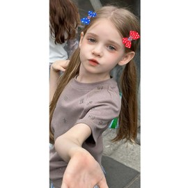 Red White Blue Hair Bow Clips for Baby Girls 4th of July Hairs Accessories Patriotic Hair Bow Kids Bowknot hair Clip 3 Pack ZFJ67 (Star Heart Style)