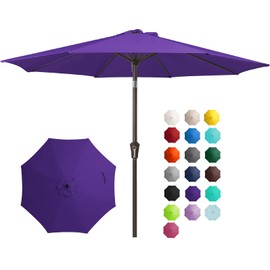 JEAREY 9FT Outdoor Patio Umbrella Outdoor Table Umbrella with Push Button Tilt and Crank, Market Umbrella 8 Sturdy Ribs UV Protection Waterproof for Garden, Deck, Backyard, Pool (Dark Purple)