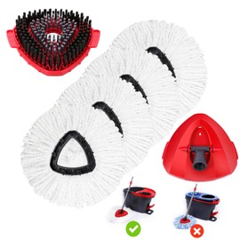 Wa.IE Jiemi 4 Pack Mop Replacement Heads Compatible with Oceda EasyWring 1-Tank System - Includes 1 Mop Scrub Brush Head,1 Mop Base,Microfiber Mop Refills, Easy Cleaning Mop Head Replacement(White)