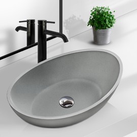 Dolonm Bathroom Vessel Sink, Concrete Vessel Bathroom Sink in Grey Without Faucet and Drain, 21"x14", Bowl Shaped