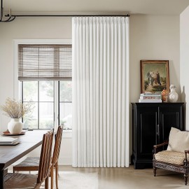 Pinch Pleated Extra Wide Curtain Panels 90 Inches Long 70 Wide Linen Curtain for Patio Sliding Glass Door Beige White Hooks Rings Semi Sheer Privacy 90 Inch Length for Living Room 70x90 1 Panel