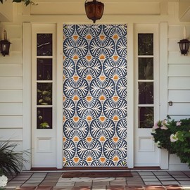 Likjad Art Deco Sunset and Leaves Door Cover Decorations, Retro Boho Navy Blue and Gold Door Covers Banners Photography Background Backdrop for Door Wall Porch Indoor Outdoor Decoration, 35 * 79 Inch