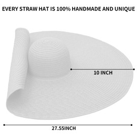 Oversized Beach Straw Hats for Women Extra Large Wide Brim Beach Hat Foldable Roll up Floppy Sun Hat Summer UV Protection (Off-White)
