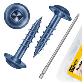 Mywish 100Pcs Pocket Hole Screws 1 Inch, Wood Screws #8 x 1 Washer Head Square Drive Self Tapping Pocket Screws, Blue Coated, with 150MM Pocket Hole Drill Bit