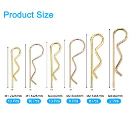 sourcing map 48Pcs 6 Sizes Zinc-Plated Carbon Steel R Shaped Spring Cotter Pins Set, R Clips Cotter Pin Spring Fastener for Household Appliances, Car Mechanics Repair (Colored)