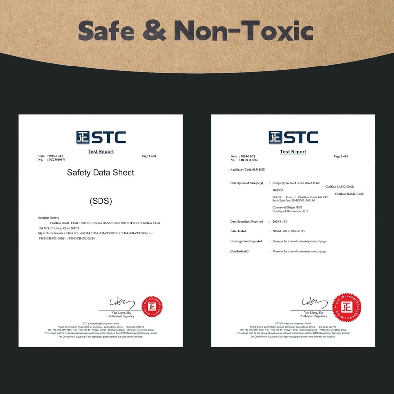 Dustless White Chalk 100PCS, Non-Toxic Classroom Chalks for Teachers &