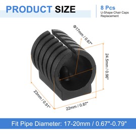 QUARKZMAN Pack of 8 Plastic U-Shape Chair Caps Replacement, Suitable for 17-20 mm Diameter Round Single Prong Chair Tube Foot to Protect the Floor and Noise Reduction, Black