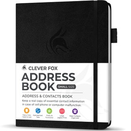 Clever Fox Address Book with alphabetic tabs - PU Leather Telephone and Address Book for Keeping Contacts Safe, Contact Organizer Journal, Small Size (4.0″ x 5.5″), Hardcover, Black