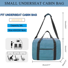 ehsbuy for Easyjet Airlines Cabin Bag 45x36x20 Underseat Foldable Travel Gym Duffle Holdall Bags for Women Men Carry on Luggage for Airplanes 30L
