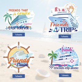 Friends Cruise Door Decorations Magnetic - 4 Pcs Large Cruise Door Magnets Ship Palm Tree Friends Trip Patterns Waterproof Stickers for Refrigerator Ship Door Magnets Cabin Stateroom Decor