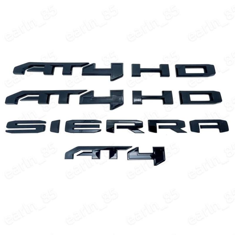 GMC 4PCS Gloss Black AT4 HD Emblems Sierra Letters Kit