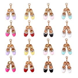 Airssory 16Pcs 8 Colors Ballet Toe Shoe Small Charms with Crystal Rhinestone Assorted Lot for Earring Bracelet Necklace Jewellery DIY Craft Making - 26.5x16mm