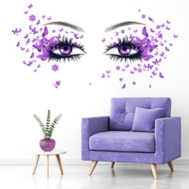 Beautiful Eyelash Eyes Wall Stickers Flying Butterfly Wall Decals Beautiful Girl Heart Wall Decor Vinyl Wall Art Butterflies Wall Decor Stickers for Women Girls Bedroom Living Room Decoration