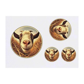 4 x 'Smiling Goat' Temporary Tattoos - Water Resistant, Skin-Safe, Non-Toxic Transfers, Mixed Sizes (TO00081834)