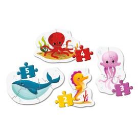 Clementoni 20835 My First Sea Life Puzzle 2, 3, 4, 5 Pieces from 2 Years, Colourful Children's Puzzle with Special Luminosity and Colour Intensity, Skill Game for Children