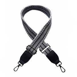 Kiwochy Bag Strap Shoulder Strap with Stripes Pattern 1.57 Inch Wide Shoulder Strap Adjustable 30 - 48.8 Inch Carabiner Colour Black Canvas Shoulder Strap for Bags Handbags Unisex