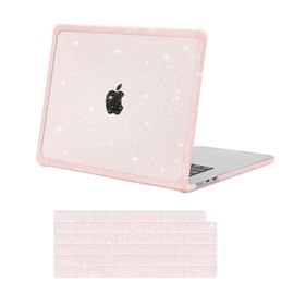 MOSISO Compatible with MacBook Air 15 inch Case 2024 2023 Release M3 A3114 M2 A2941, Anti-Cracking & Anti-Fingerprint Heavy Duty Glitter Plastic Hard Case with TPU Bumper&Keyboard Cover, Pink