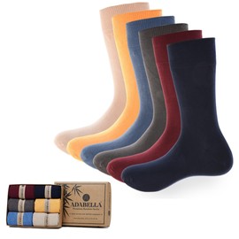 Adabella Mens Crew Socks Premium Bamboo Rayon 6 Pack Gift Box - Breathable Moisture Wicking Soft Seamless Thin Casual Dress Size 8-12 (Multicolor-2)
