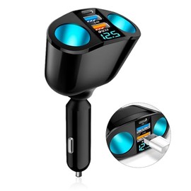SUNNIFLY Auto Zigarettenanzünder Verteiler, 120W Auto KFZ Ladegerät Adapter mit 2 USB Anschlüssen, 1 USB-C Anschluss und 2 Zigarettenanzünder Anschlüssen, kompatibel mit 12V/24V Fahrzeugen