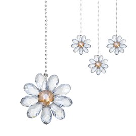 MECCANIXITY 4Pack Ceiling Fan Pull Chain, 24 Inch Decorative Ornaments Crystal Flower Pendant Pull Chain Extender for Ceiling Fans Light Lamp, Light Blue