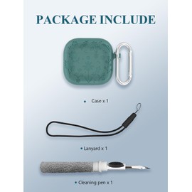 Case for AirPods 4(4th Generation) Wireless Ear Buds 2024 Upgraded Version, Soft Silicone Protective Portable Scratch Shock Resistant Laser Engraving with Cleaner Kit & Carabiner & Lanyard，Green