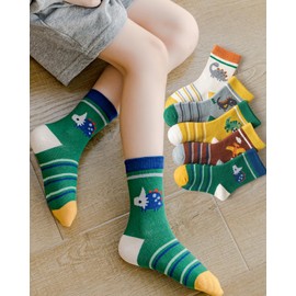 Kyopp 10 Pairs of Socks Kids Girls and Boys Funny Animals Cotton Socks Crew Socks Winter / Summer, Striped dinosaur-10pc
