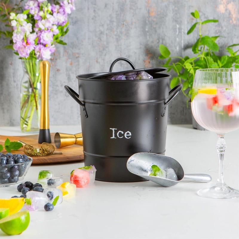 Harbour Housewares Industrial Ice Bucket with Scoop - Vintage Style