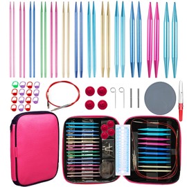 Mdoker 13 Pairs of Aluminum Circular Knitting Needles Set w/Case Interchangeable Knitting Needle with Accessories Circular Knitting Needles Size 2.75mm-10mm for Brginner & Experienced Knitting Lovers