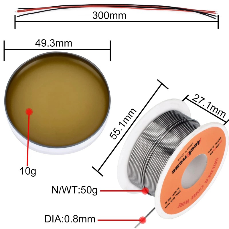 Accencyc Solder Core Wire and Rosin Paste Flux Kit 60-40
