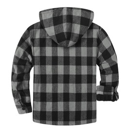ZITY Men's Flannel Hooded Jacket Fleece Sherpa Lined Plaid Shirts Jackets Zip Up Sweatshirt Hoodies for Men with 4 Pockets Grey 3X-Large
