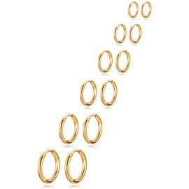 Ofeiyaa 6 Pairs Stainless Steel Huggie Hoop Earrings Cartilage Helix Lobes Hinged Sleeper Tiny Hoops Earrings For Men Women 6/8/10/12/14/16mm Gold Silver Tone