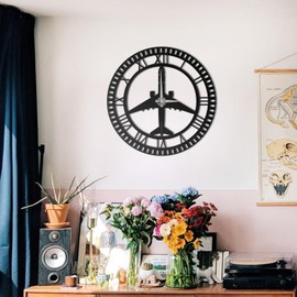 BONPERLA Metal Wall Clock | Airplane Silhouette Design | Roman Numerals | Silent Non-Ticking | Aviation Decor for Pilot, Traveler, Home, Office & Kids Room (19.7"x19.7")