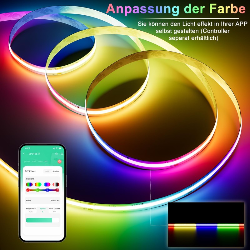 PAUTIX WiFi RGB Smart IC COB LED Strip Kit, 5