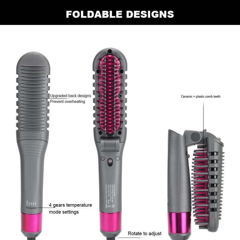 Foldable Negative Ion Hair Straightening Comb Adjustable Hair Straightener