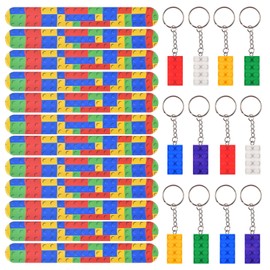 FGen 24Pcs Bauklötze Party Mitgebsel, Baustein Party Dekoration,12 Kinder Slap Armbänder,12 Schlüsselanhänger, für DIY Blöcken Themen Party Geschenk für Kindergeburtstag Stapelblöcke Balancing Spiel