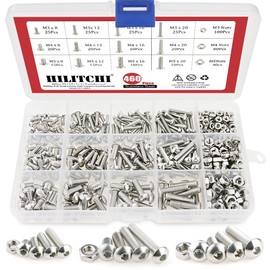 Hilitchi 460-Piece M3 M4 M5 Stainless Steel Button Head Hex Socket Head Cap Bolts Screws Nuts Assortment Kit