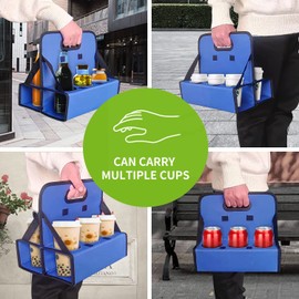 Boczif Cup Caddy Portable Drink Carrier or Cans Reusable, 6-Cup Holder with Handle, Folds Flat, Carry Coffee, Wine, Cocktails, Safely Secures Hot and Cold Beverages- for Delivery and Take Out (Blue)