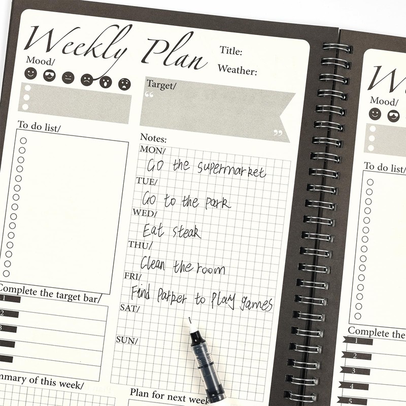Daily and Weekly Planner,7" x 10" Black Daily Task Notebook